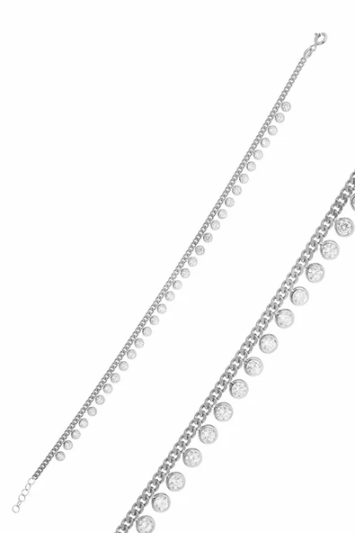 Gümüş rodyumlu zirkon taşlı  gurmet zincirli halhal SGTL10533RODAJ ürün görseli 1