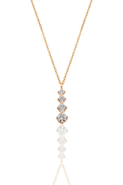 Gümüş rose  zirkon taşlı pırlanta modeli pırıltı kolye SGTL10631ROSE ürün görseli 1