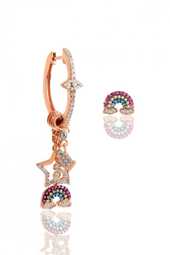 Gümüş rose gök kuşağı modeli şans küpe ürün görseli 1
