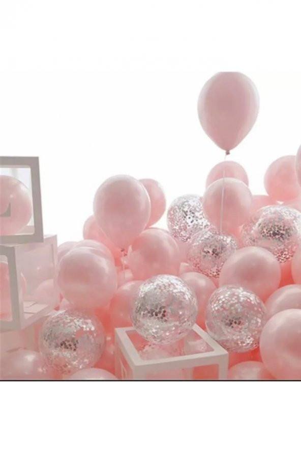 Beysüs Macaron Pembe Gümüş Konfetili Şeffaf Balon12 Inç 20 Adet ürün görseli 1