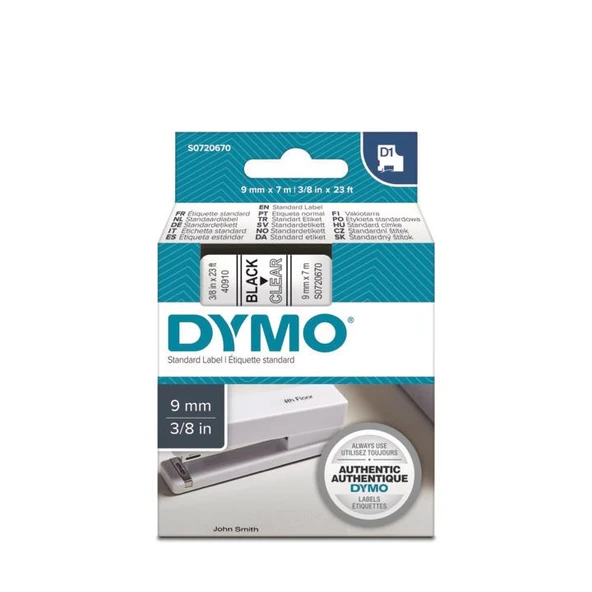 DYMO D1 Şeffaf/Siyah Yedek Şerit 9mm x 7mt (40910) ürün görseli 1