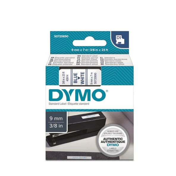 DYMO D1 Beyaz/Mavi Yedek Şerit 9mm x 7mt (40914) ürün görseli 1