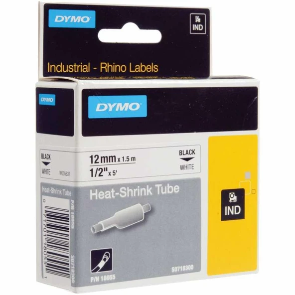 DYMO Rhino Pro Isıyla Küçülen Şerit 12mm x 1,5m Beyaz/Siyah (18055) ürün görseli 1