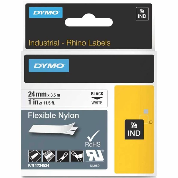 DYMO Rhino Pro Esnek Naylon Şerit 24mmx3,5m Beyaz/Siyah (1734524) ürün görseli 1