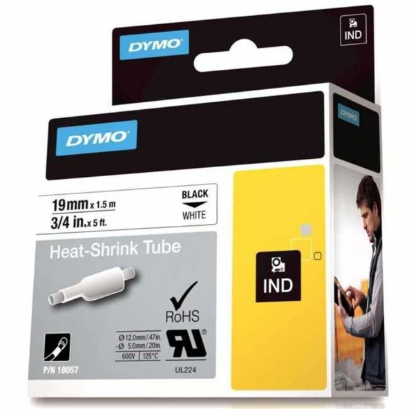 DYMO Rhino Pro Isıyla Küçülen Şerit 19mm x 1,5m Beyaz/Siyah (18057) ürün görseli 1