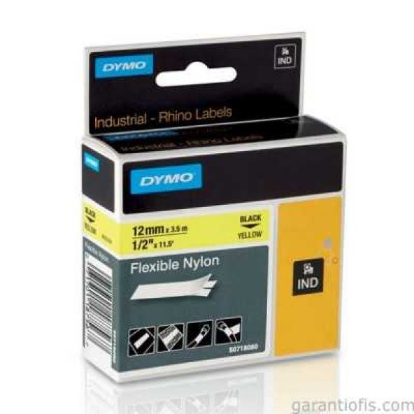 DYMO Rhino Pro Esnek Naylon Serit 12mmx3,5m Sarı/Siyah (18490) ürün görseli 1