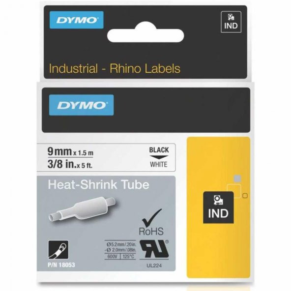 DYMO Rhino Pro Isıyla Küçülen Şerit 9mm x 1,5m Beyaz/Siyah (18053) ürün görseli 1