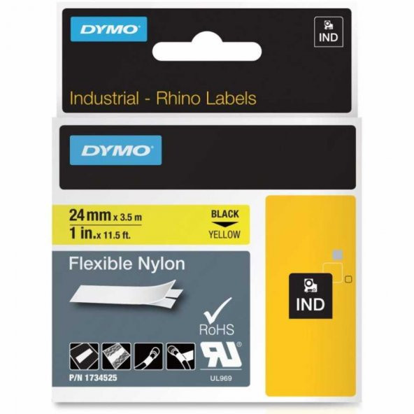 DYMO Rhino Pro Esnek Naylon Şerit 24mmx3,5m Sarı/Siyah (1734525) ürün görseli 1
