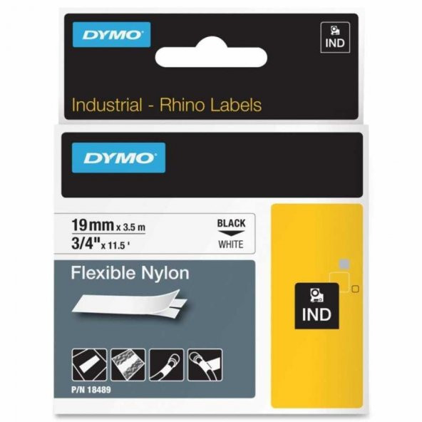 DYMO Rhino Pro Esnek Naylon Şerit 19mmx3,5m Beyaz/Siyah (18489) ürün görseli 1