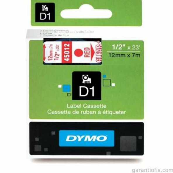 DYMO D1 Şeffaf/Kırmızı Yedek Şerit 12mm x 7mt (45012) ürün görseli 1