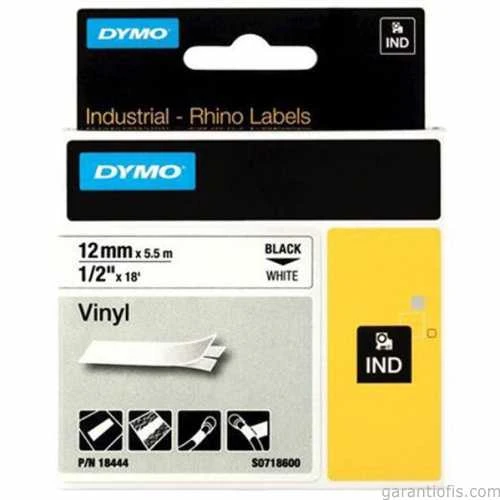DYMO RhinoPRO Renkli Vinil Şerit 12mmx5,5m Beyaz/Siyah 18444 ürün görseli 1