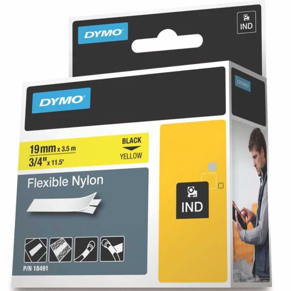 DYMO Rhino Pro Esnek Naylon Serit 19mmx3,5m Sarı/Siyah (18491) ürün görseli 1