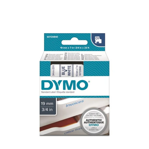 DYMO D1 Beyaz/Mavi Yedek Şerit 19mm x 7mt (45804) ürün görseli 1