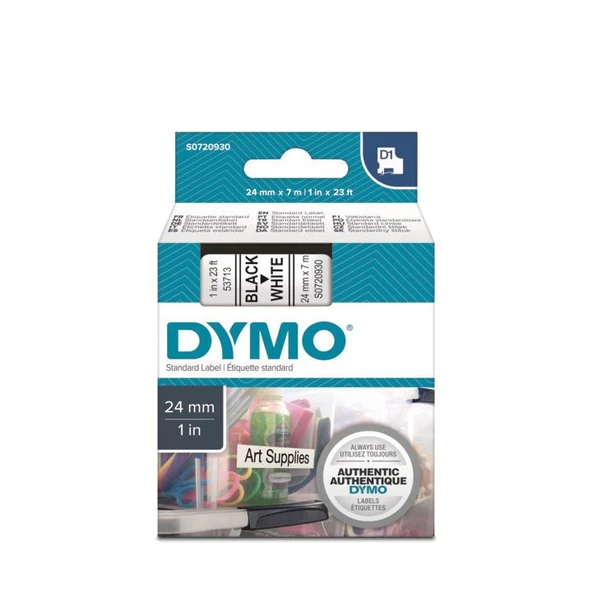 DYMO D1 Beyaz/Siyah Yedek Şerit 24mm x 7mt (53713) ürün görseli 1