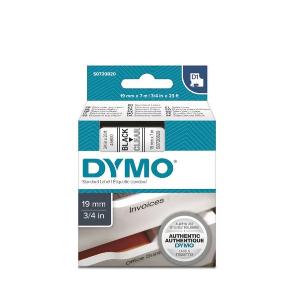 DYMO D1 Şeffaf/Siyah Yedek Şerit 19mm x 7mt (45800) ürün görseli 1