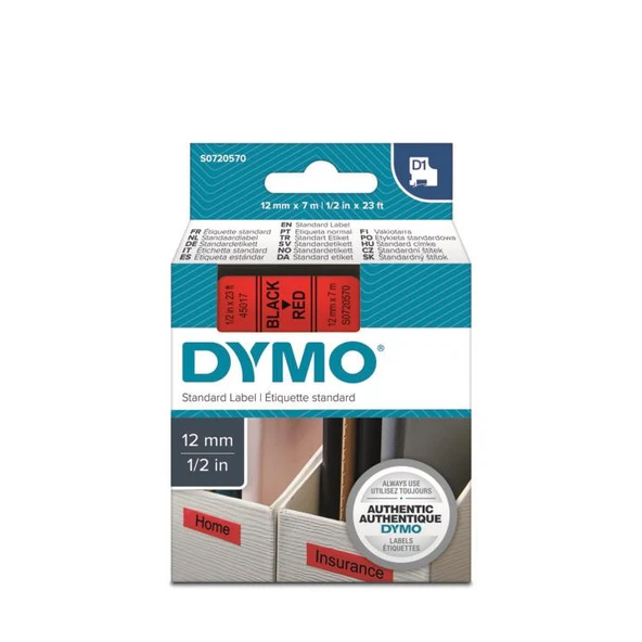 DYMO D1 Kırmızı/Siyah Yedek Şerit 12mm x 7mt (45017) ürün görseli 1
