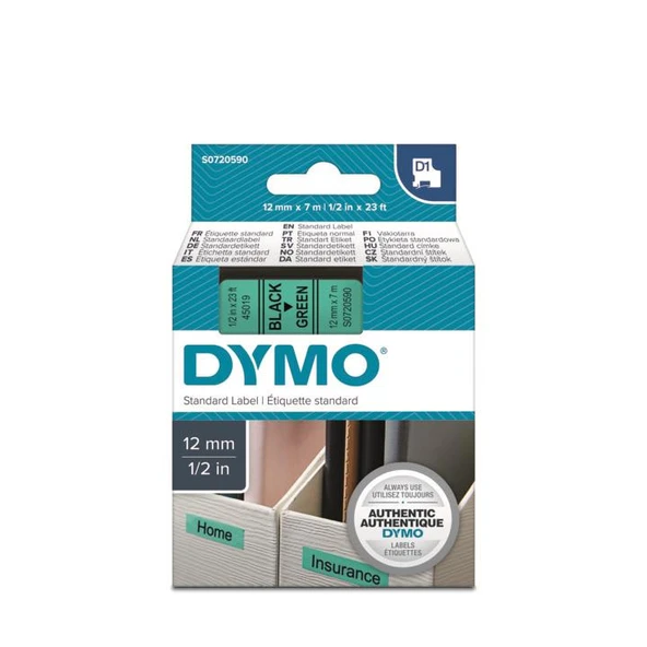 DYMO D1 Yeşil/Siyah Yedek Şerit 12mm x 7mt (45019) ürün görseli 1