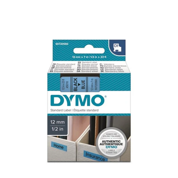 DYMO D1 Mavi/Siyah Yedek Şerit 12mm x 7mt (45016) ürün görseli 1