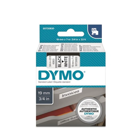 DYMO D1 Beyaz/Siyah Yedek Şerit 19mm x 7mt (45803) ürün görseli 1