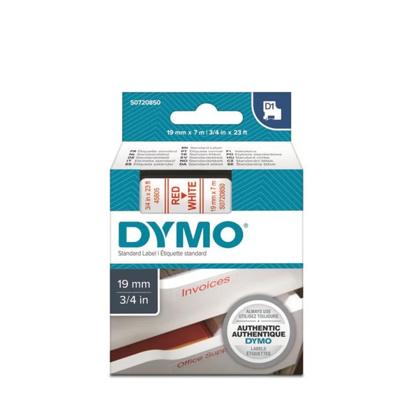 DYMO D1 Beyaz/Kırmızı Yedek Şerit 19mm x 7mt (45805) ürün görseli 1