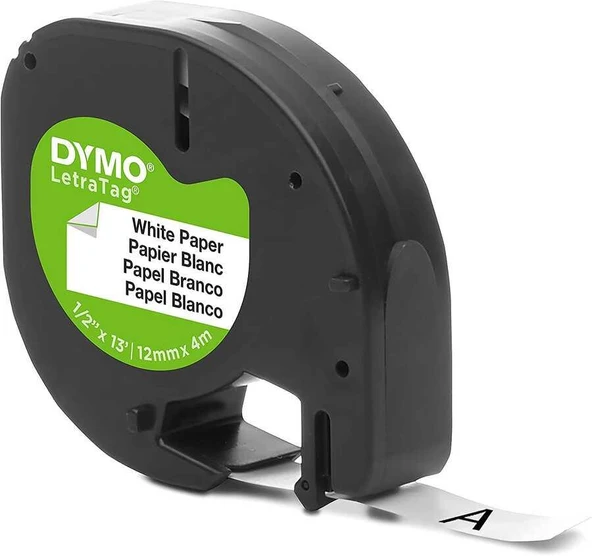 DYMO LetraTag Beyaz Kağıt Şerit 59421 (12mm x 4 metre) ürün görseli 1