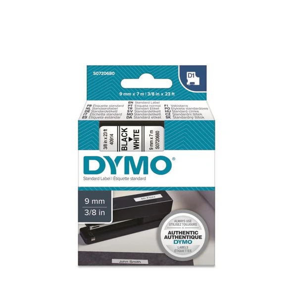 DYMO D1 Beyaz/Siyah Yedek Şerit 9mm x 7mt (40913) ürün görseli 1