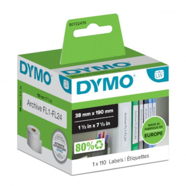 DYMO Dar Klasörlere Uyumlu Sırt Etiketi 190x38mm (99018) ürün görseli 1