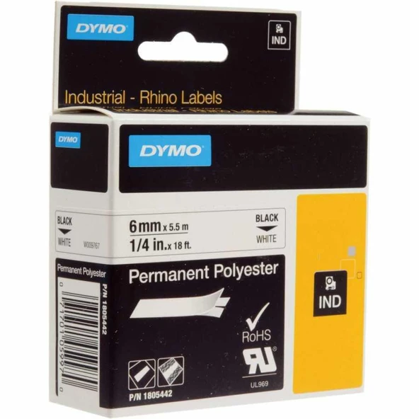 DYMO Rhino Pro Sabit Polyester Şerit 6mmx5,5m Beyaz/Siyah (1805442) ürün görseli 1