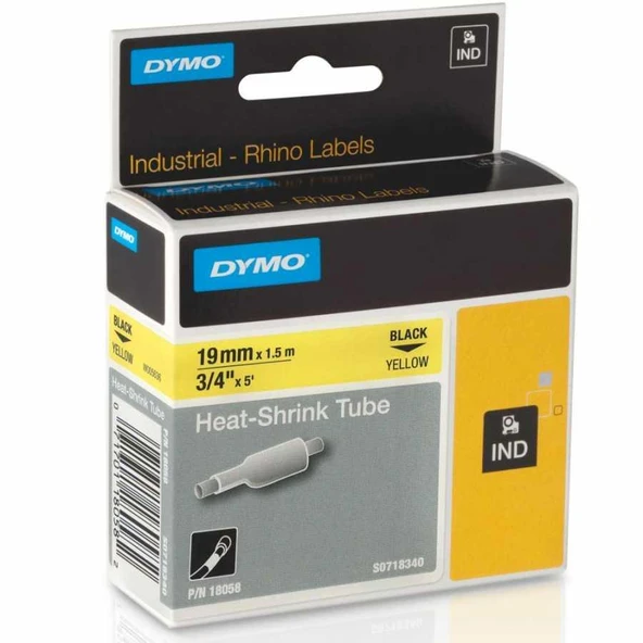DYMO Rhino Pro Isıyla Küçülen Şerit 19mm x 1,5m Sarı/Siyah (18058) ürün görseli 1