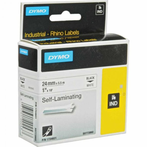 DYMO RhinoPRO 1734821 Beyaz/Siyah Lamine Vinil Şerit 24 mm x 5,5 mt ürün görseli 1