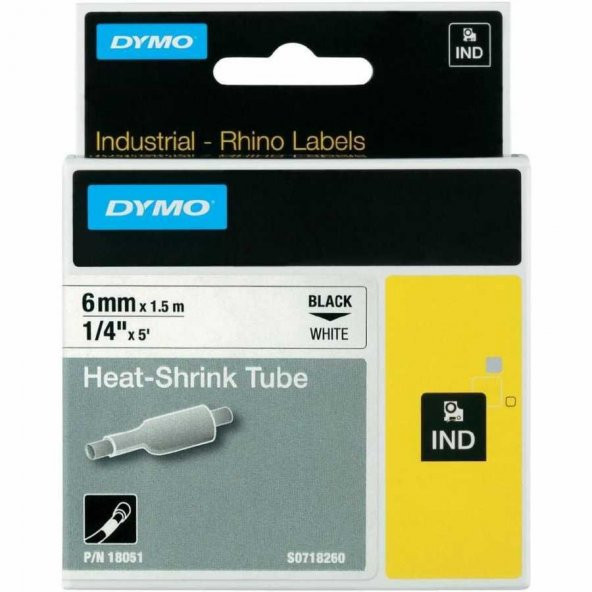 DYMO RhinoPRO 18051 Beyaz/Siyah Isıyla Küçülen Şerit 6 mm x 1,5 mt ürün görseli 1