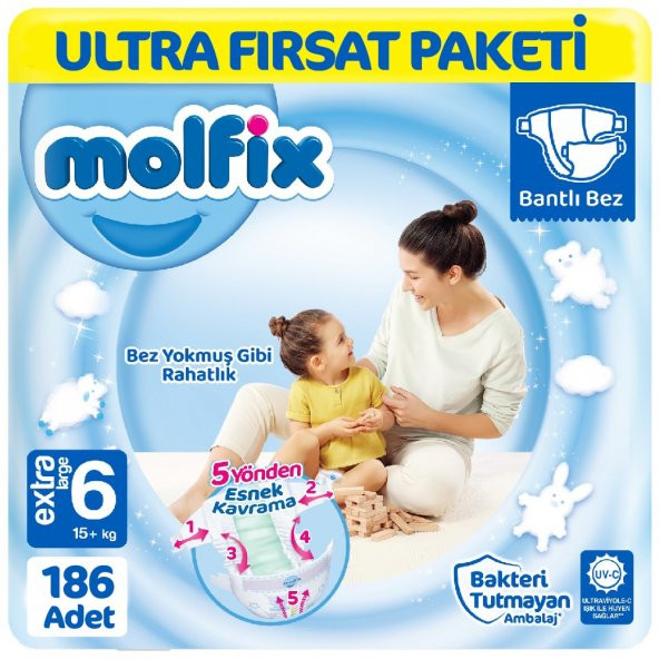 Molfix Bebek Bezi 6 Beden Ultra Fırsat Paketi 62x3 186 Adet ürün görseli 1