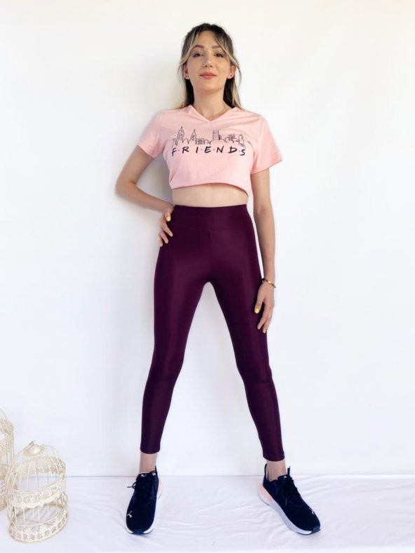 Kadın V Yaka Friends Baskılı Pembe Tshirt - Resim 4