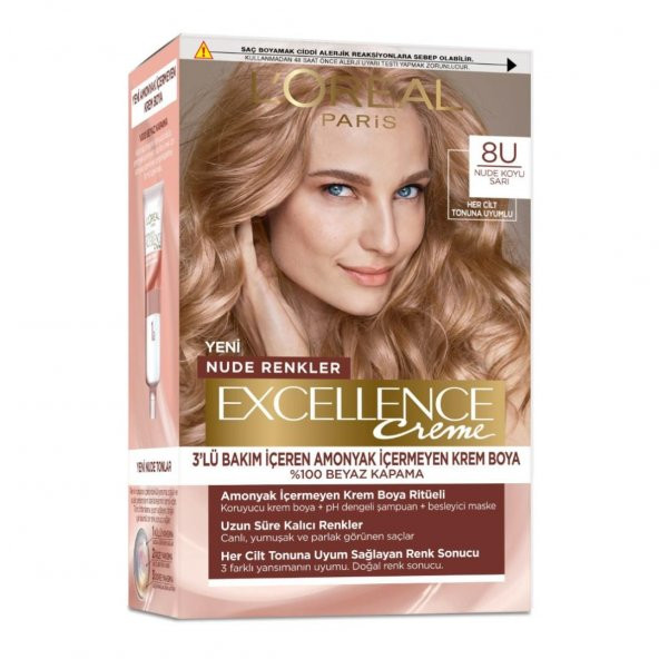 Loreal Excellence Creme Saç Boyası Nude Renkler  8u Nude Koyu Sarı ürün görseli 1