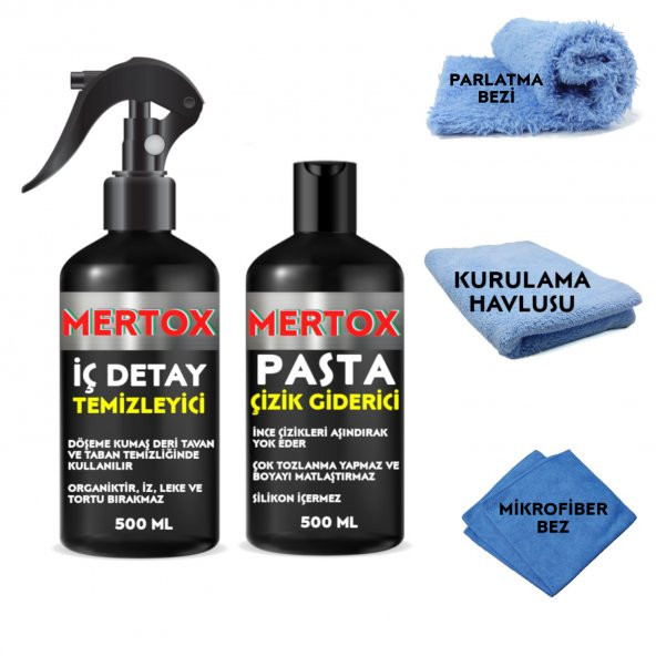 MERTOX ARAÇ ARABA OTOMOBİL OTO TEMİZLİK SETİ - İÇ DETAY TEMİZLEME SPREY + İNCE PASTA CİLA ÇİZİK GİDERİCİ 2X500ML ürün görseli 1