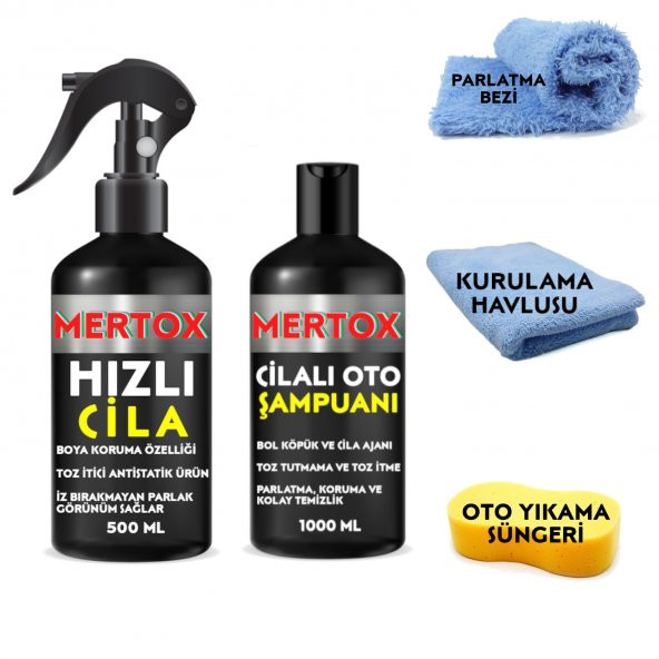 MERTOX ARAÇ ARABA OTOMOBİL OTO TEMİZLİK SETİ - CİLALI OTO ŞAMPUANI + OTO İÇ DETAY TEMİZLEYİCİ 2X500ML ürün görseli 1