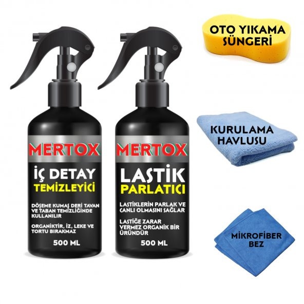 MERTOX ARAÇ ARABA OTOMOBİL OTO TEMİZLİK SETİ İÇ DETAY TEMİZLEYİCİ + LASTİK PARLATICI 2X500ML ürün görseli 1