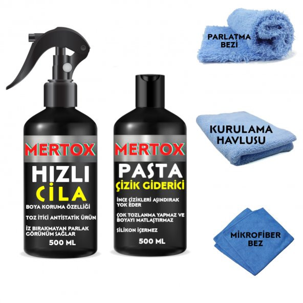 MERTOX ARAÇ ARABA OTOMOBİL OTO TEMİZLİK SETİ - İNCE ÇİZİK GİDERİCİ PASTA + HIZLI CİLA 2X500ML ürün görseli 1