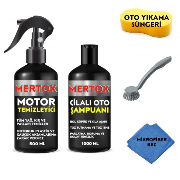 MERTOX ARAÇ ARABA OTOMOBİL OTO TEMİZLİK SETİ - MOTOR TEMİZLEYİCİ + CİLALI OTO ŞAMPUANI 2X500ML ürün görseli 1