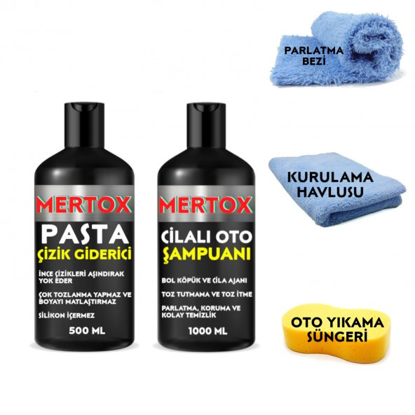 MERTOX ARAÇ ARABA OTOMOBİL OTO TEMİZLİK SETİ - CİLALI OTO ŞAMPUANI + İNCE ÇİZİK GİDERİCİ PASTA 2X500ML ürün görseli 1