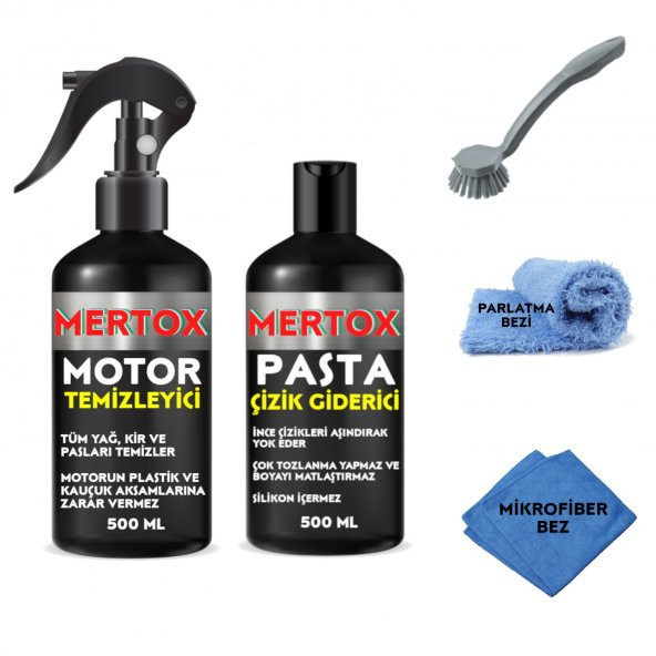 MERTOX ARAÇ ARABA OTOMOBİL OTO TEMİZLİK SETİ - MOTOR TEMİZLEME SPREYİ + İNCE ÇİZİK GİDERİCİ PASTA 2X500ML ürün görseli 1