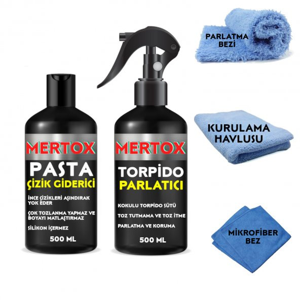 MERTOX ARAÇ ARABA OTOMOBİL OTO TEMİZLİK SETİ - İNCE ÇİZİK GİDERİCİ PASTA + TORPİDO PARLATICI 2X500ML ürün görseli 1