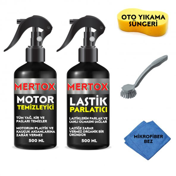 MERTOX ARAÇ ARABA OTOMOBİL OTO TEMİZLİK SETİ - MOTOR TEMİZLEYİCİ SPREY + LASTİK PARLATICI 2X500ML ürün görseli 1
