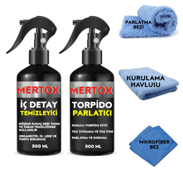 MERTOX ARAÇ ARABA OTOMOBİL OTO TEMİZLİK SETİ - İÇ DETAY TEMİZLEME SPREYİ + TORPİDO PARLATICI 2X500ML ürün görseli 1