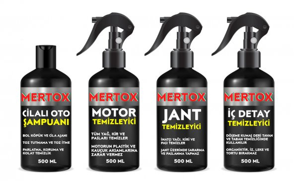 MERTOX ARAÇ ARABA OTOMOBİL OTO TEMİZLİK SETİ ÜRÜNLERİ MOTOR JANT İÇ DETAY TEMİZLEYİCİ OTO ŞAMPUANI 4X500ML ürün görseli 1
