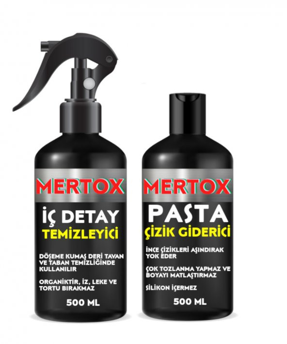 MERTOX ARAÇ ARABA OTOMOBİL OTO TEMİZLİK SETİ ÜRÜNLERİ-İÇ DETAY TEMİZLEME+İNCE PASTA ÇİZİK GİDERİCİ 2X500ML MALZEMELERİ ürün görseli 1