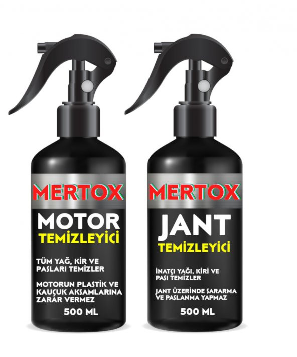 MERTOX ARAÇ ARABA OTOMOBİL OTO TEMİZLİK SETİ ÜRÜNLERİ - MOTOR TEMİZLEYİCİ + JANT TEMİZLEYİCİ 2X500ML MALZEMELERİ ürün görseli 1
