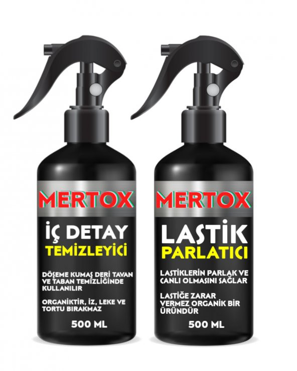 MERTOX ARAÇ ARABA OTOMOBİL OTO TEMİZLİK SETİ ÜRÜNLERİ İÇ DETAY TEMİZLEYİCİ + LASTİK PARLATICI 2X500ML MALZEMELERİ ürün görseli 1