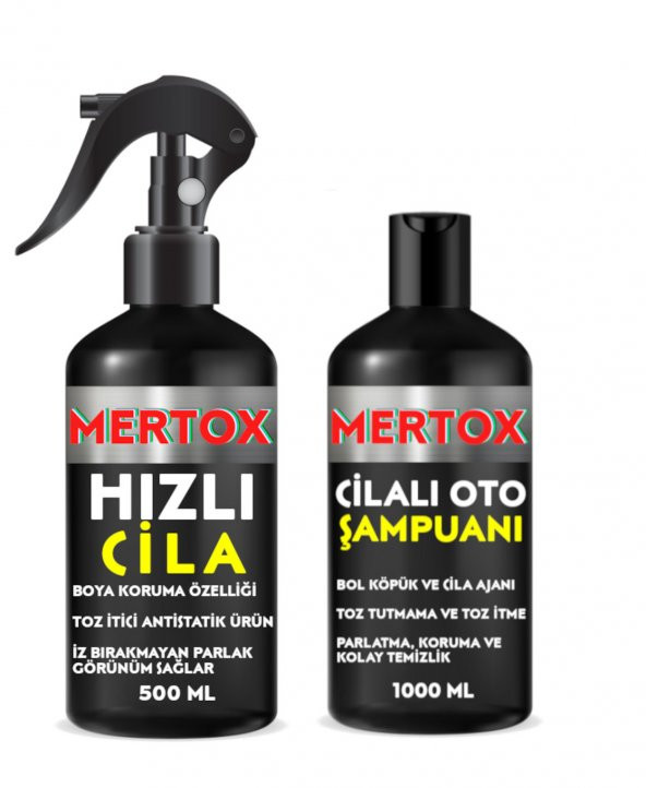 MERTOX ARAÇ ARABA OTOMOBİL OTO TEMİZLİK SETİ ÜRÜNLERİ - CİLALI OTO ŞAMPUANI + HIZLI CİLA 2X500ML  MALZEMELERİ ürün görseli 1