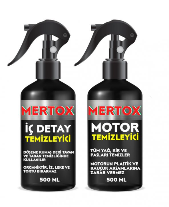 MERTOX ARAÇ ARABA OTOMOBİL OTO TEMİZLİK SETİ ÜRÜNLERİ - İÇ DETAY + MOTOR TEMİZLEYİCİ SPREY 2X500ML MALZEMELERİ ürün görseli 1
